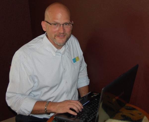 Timothy Johnson at his computer