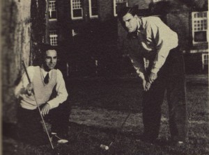 James Nacarrato (left) golfing on campus.