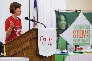 Iowa Lt. Gov. Kim Reynolds speaks at a STEM town hall meeting in May.