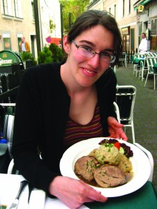 Levine enjoys roast pork and dumplings in 2013, her first visit back in Vienna.