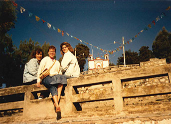 Mattlace, Suzanne Corley, and Ann Sobiech Munson '91 visit Chiapas, Mexico, in 1988.