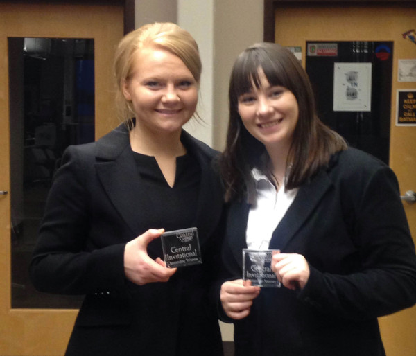 Alison Ranniger '15 and Molly Ward '15 won Outstanding Witness and Outstanding Attorney Awards at Central's mock trail invitational this year.