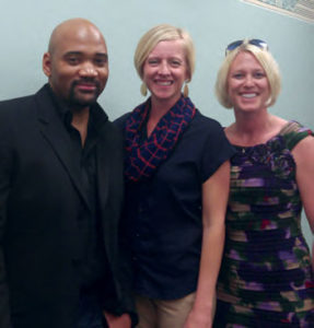 Joe Jones ’98 recently returned to campus to screen his documentary “Lakay.” He is pictured with Annique Brown Kiel ’99 and Sunny Gonzales Eighmy ‘99.