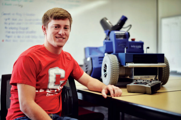 Jacob Challen ’18 says designing and building the robotic snow blower was “one of the high points of my college career.”